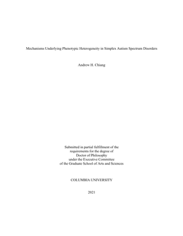 Mechanisms Underlying Phenotypic Heterogeneity in Simplex Autism Spectrum Disorders