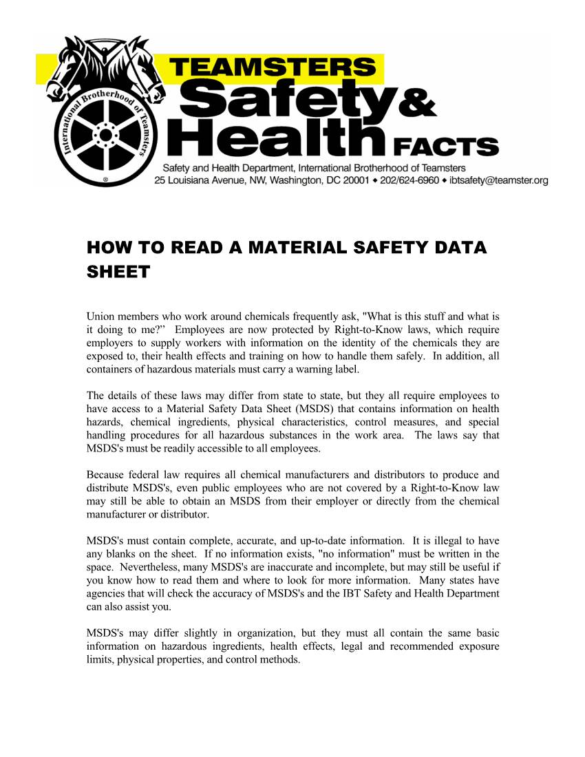 How to Read a Material Safety Data Sheet
