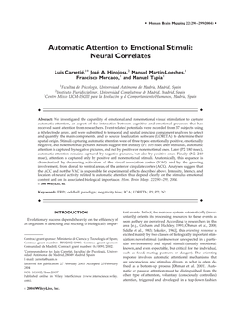 Automatic Attention to Emotional Stimuli: Neural Correlates