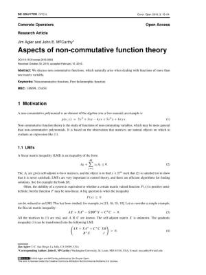 Aspects of Non-Commutative Function Theory