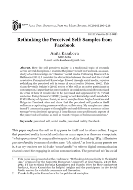 Rethinking the Perceived Self: Samples from Facebook Anita Kasabova ."5 3Ola E-Mail: Anita.Kasabova@Gmail.Com
