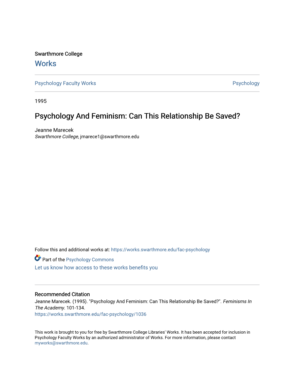 Psychology and Feminism: Can This Relationship Be Saved?