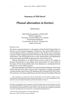 Phrasal Alternation in Kerinci
