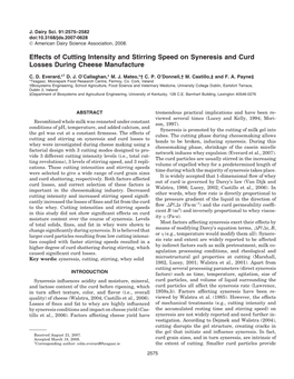 Effects of Cutting Intensity and Stirring Speed on Syneresis and Curd Losses During Cheese Manufacture