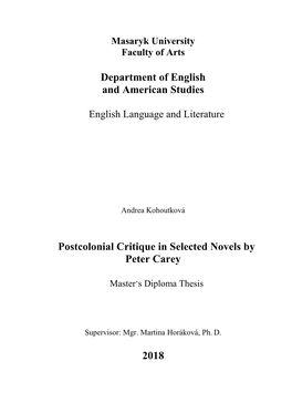 Department of English and American Studies Postcolonial Critique In