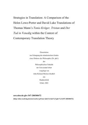 A Comparison of the Helen Lowe-Porter and David Luke