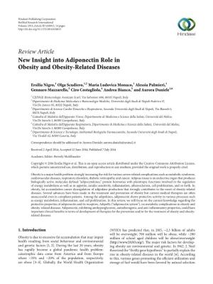 Review Article New Insight Into Adiponectin Role in Obesity and Obesity-Related Diseases
