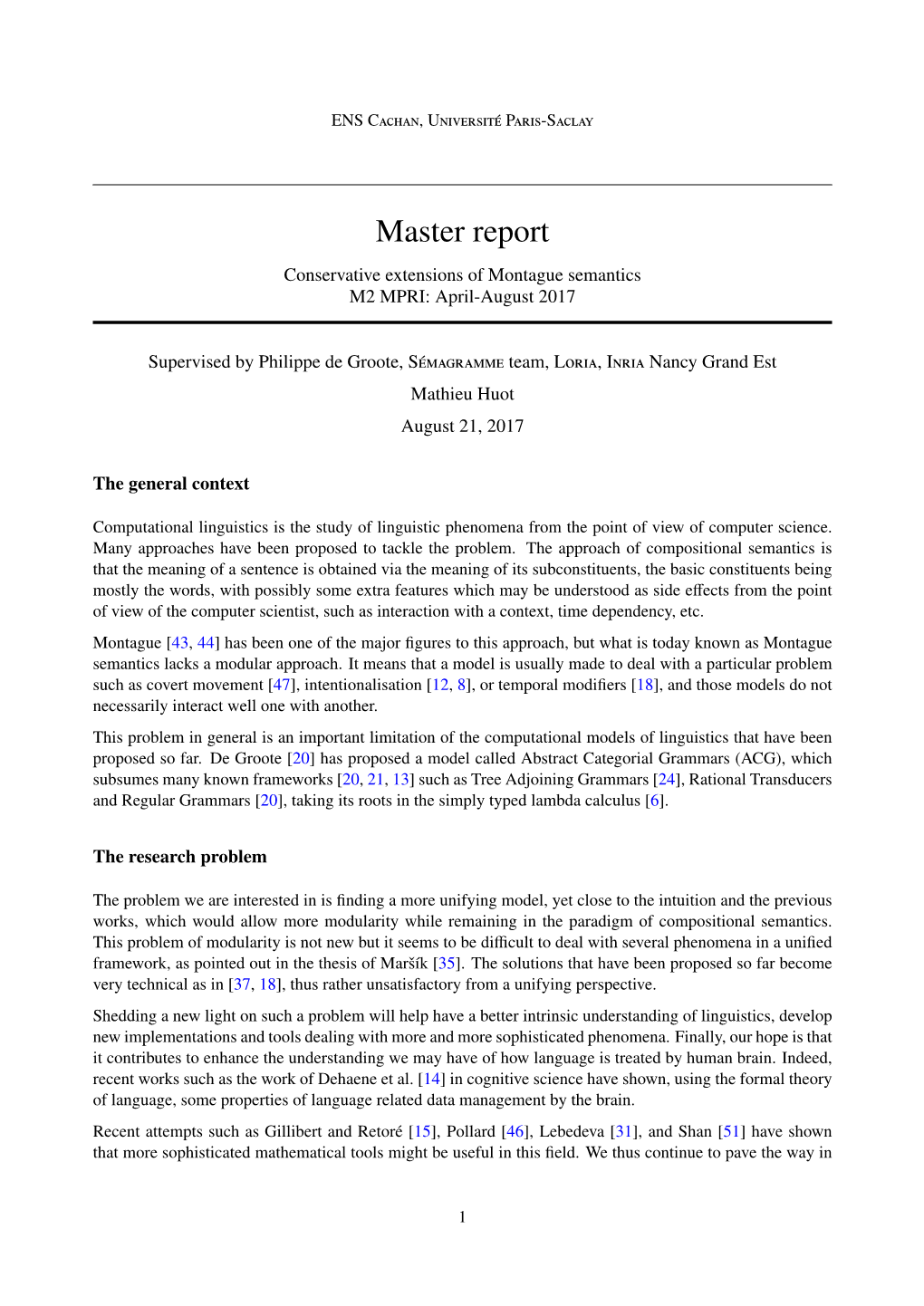Master Report Conservative Extensions of Montague Semantics M2 MPRI: April-August 2017