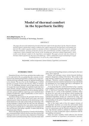 Model of Thermal Comfort in the Hyperbaric Facility