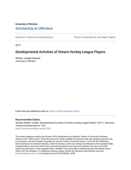 Developmental Activities of Ontario Hockey League Players