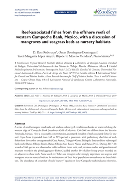 Reef-Associated Fishes from the Offshore Reefs of Western Campeche Bank, Mexico, with a Discussion of Mangroves and Seagrass Beds As Nursery Habitats