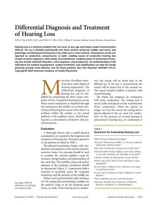 Differential Diagnosis and Treatment of Hearing Loss JON E