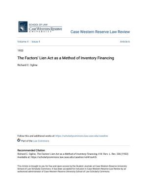 The Factors' Lien Act As a Method of Inventory Financing
