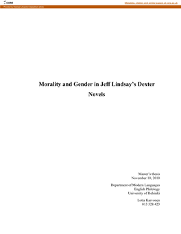 Morality and Gender in Jeff Lindsay's Dexter Novels