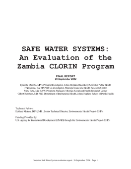 SAFE WATER SYSTEMS: an Evaluation of the Zambia CLORIN Program