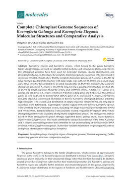 Complete Chloroplast Genome Sequences of Kaempferia Galanga and Kaempferia Elegans: Molecular Structures and Comparative Analysis