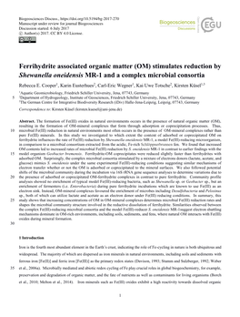 Ferrihydrite Associated Organic Matter (OM) Stimulates Reduction by Shewanella Oneidensis MR-1 and a Complex Microbial Consortia Rebecca E