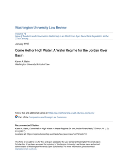 Come Hell Or High Water: a Water Regime for the Jordan River Basin