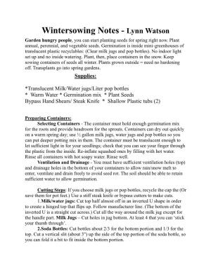 Wintersowing Notes - Lynn Watson Garden Hungry People, You Can Start Planting Seeds for Spring Right Now
