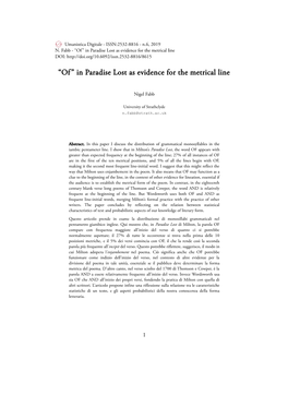 “Of” in Paradise Lost As Evidence for the Metrical Line DOI