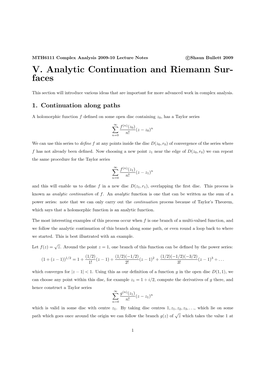 V. Analytic Continuation and Riemann Sur- Faces