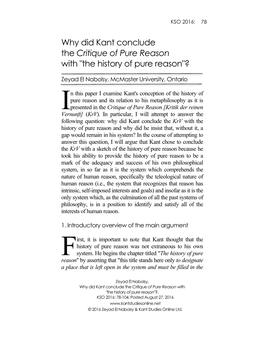 Why Did Kant Conclude the Critique of Pure Reason with "The History of Pure Reason"?