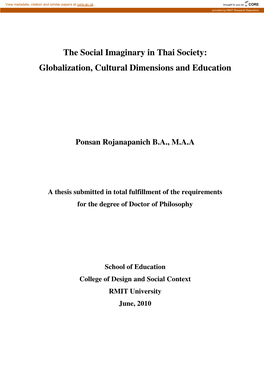 The Social Imaginary in Thai Society: Globalization, Cultural Dimensions and Education