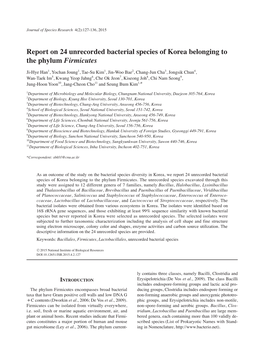 Report on 24 Unrecorded Bacterial Species of Korea Belonging to the Phylum Firmicutes