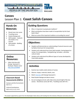 Lesson Plan 1: Coast Salish Canoes