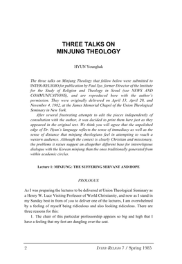 Three Talks on Minjung Theology