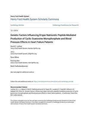 Genetic Factors Influencing B-Type Natriuretic Peptide-Mediated Production of Cyclic Guanosine Monophosphate and Blood Pressure Effects in Heart Failure Patients