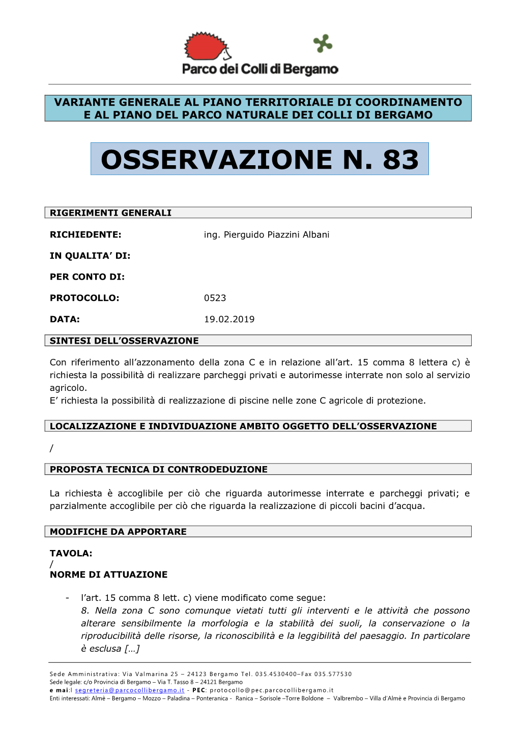 Osservazione N. 83