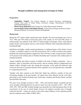 Drought Conditions and Management Strategies in Sudan