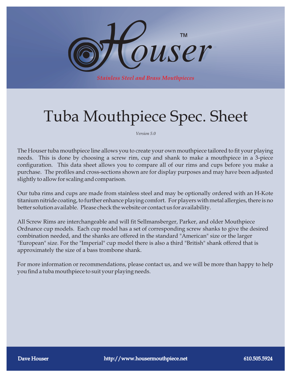 Tuba Mouthpiece Spec. Sheet