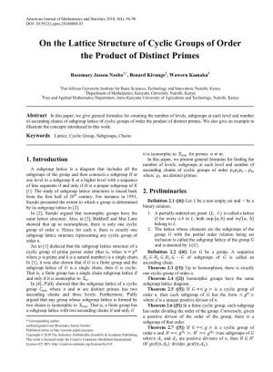 On the Lattice Structure of Cyclic Groups of Order the Product of Distinct Primes