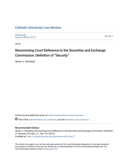 Resurrecting Court Deference to the Securities and Exchange Commission: Definition of “Security”