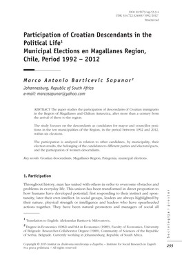 Participation of Croatian Descendants in the Political Life1 Municipal Elections En Magallanes Region, Chile, Period 1992 – 2012