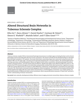 Altered Structural Brain Networks in Tuberous Sclerosis Complex Downloaded from Kiho Im1,2, Banu Ahtam1,2, Daniel Haehn2,3, Jurriaan M