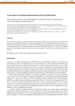 A New Species of Aquilegia (Ranunculaceae) from Sardinia (Italy)