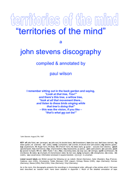 John Stevens' Discography Part 1