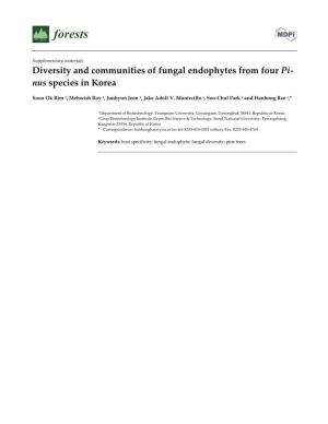 Diversity and Communities of Fungal Endophytes from Four Pi‐ Nus Species in Korea