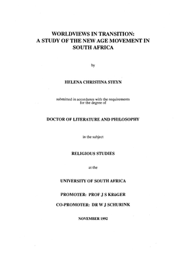 Worldviews in Transition: a Study of the New Age Movement in South Africa