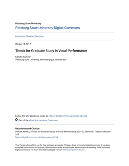 Thesis for Graduate Study in Vocal Performance