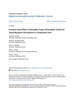 Inoculum Size Effect in Dimorphic Fungi: Extracellular Control of Yeast-Mycelium Dimorphism in Ceratocystis Ulmi