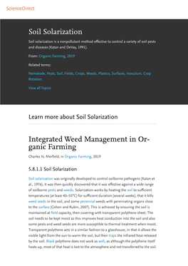 Soil Solarization Soil Solarization Is a Nonpollutant Method Eﬀective to Control a Variety of Soil Pests and Diseases (Katan and Devay, 1991)