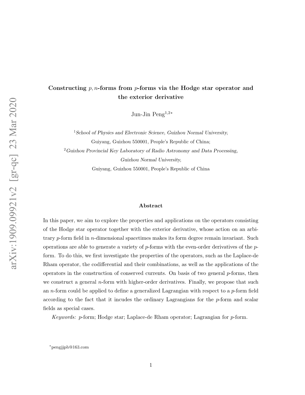 Constructing $ P, N $-Forms from $ P $-Forms Via the Hodge Star Operator and the Exterior Derivative