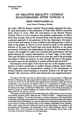 On Relative Equality: Catholic Egalitarianism After Vatican Ii Drew Christiansen, S.J