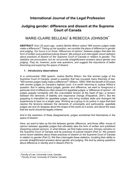 International Journal of the Legal Profession Judging Gender