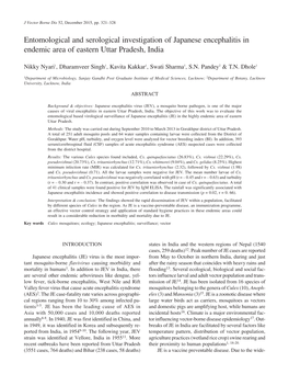 Entomological and Serological Investigation of Japanese Encephalitis in Endemic Area of Eastern Uttar Pradesh, India