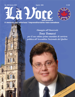 Tony Tomassi Per Il Suo Ottimo Primo Mandato Di Carriera Politica All’Assemblea Nazionale Del Québec